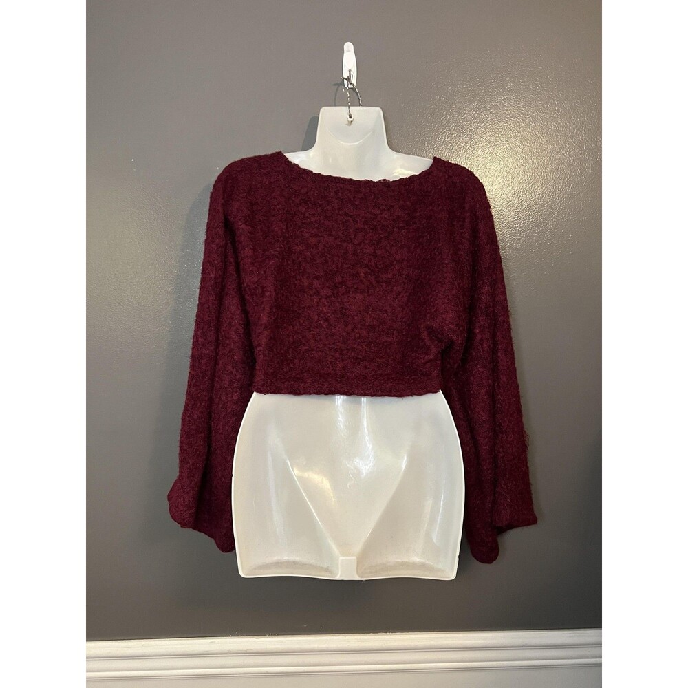love J Burgundy Fuzzy Cropped Sweater - Picture 3 of 7